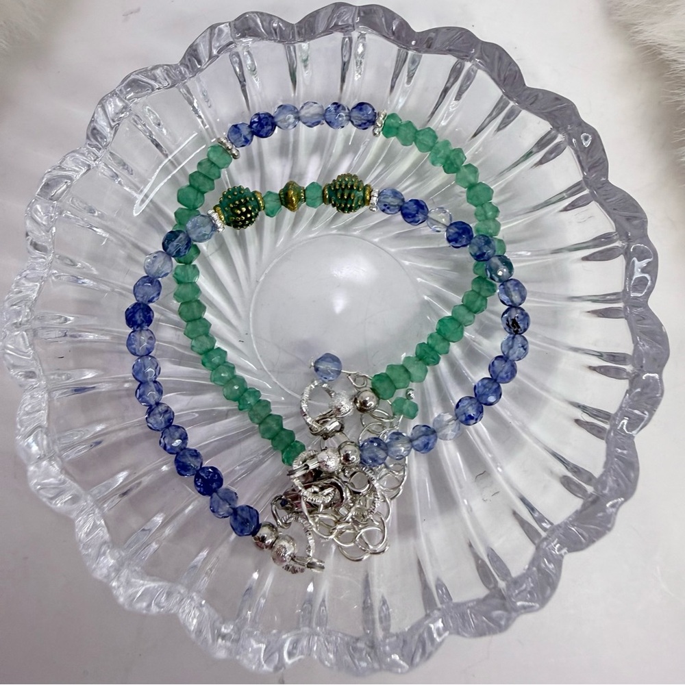 Artisan Green Onyx and Blue Kyanite Beaded Bracelet Set